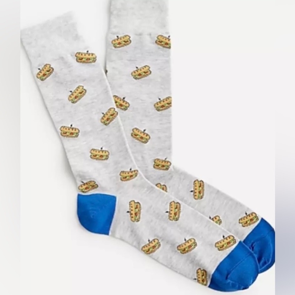 J CREW Socks OS CRITTER Crew HERO SANDWICH Submarine Hoagie Grey Illustrated NWT